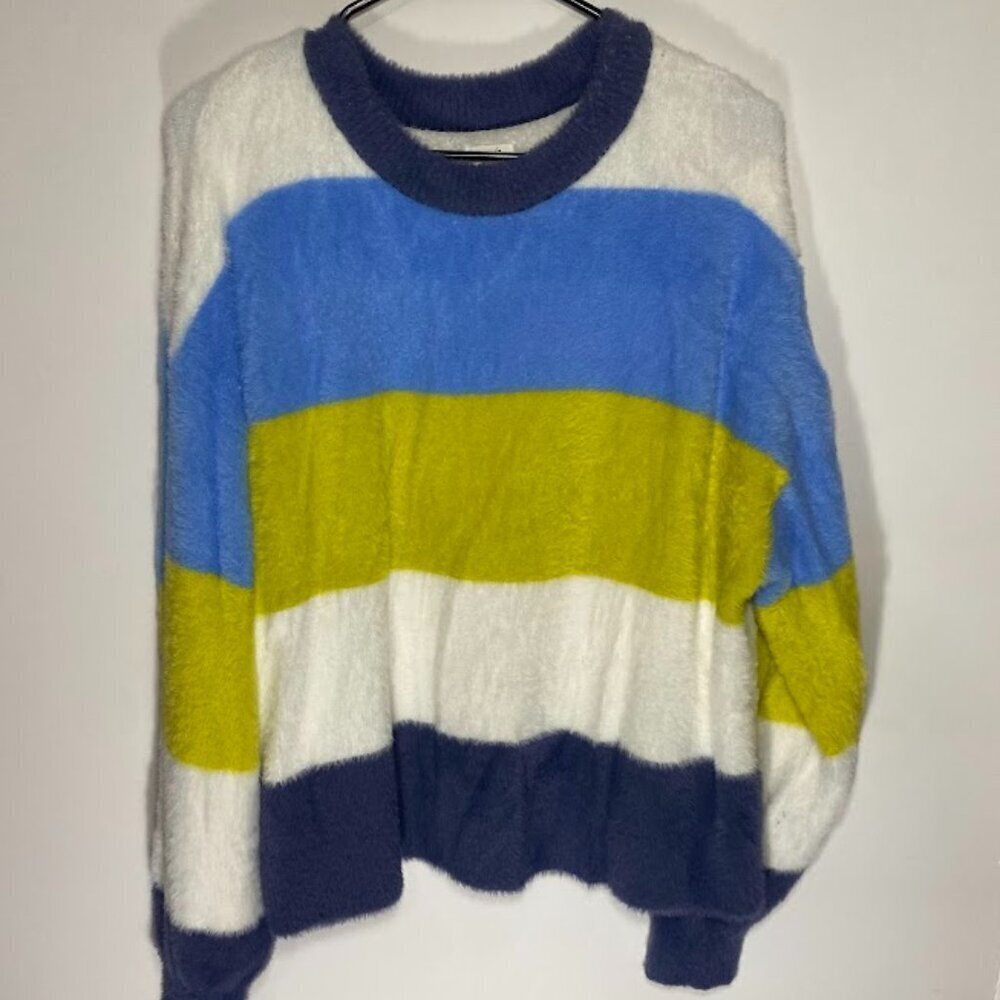 Aerie Flurry Crew Pullover Striped Multicolor Oversized Sweater